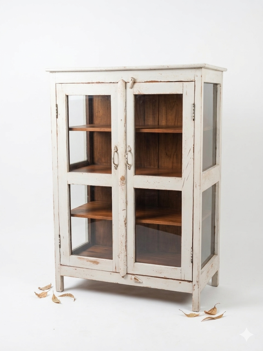Vitrine Seconde Main en Teck Patine Blanche – Image 10