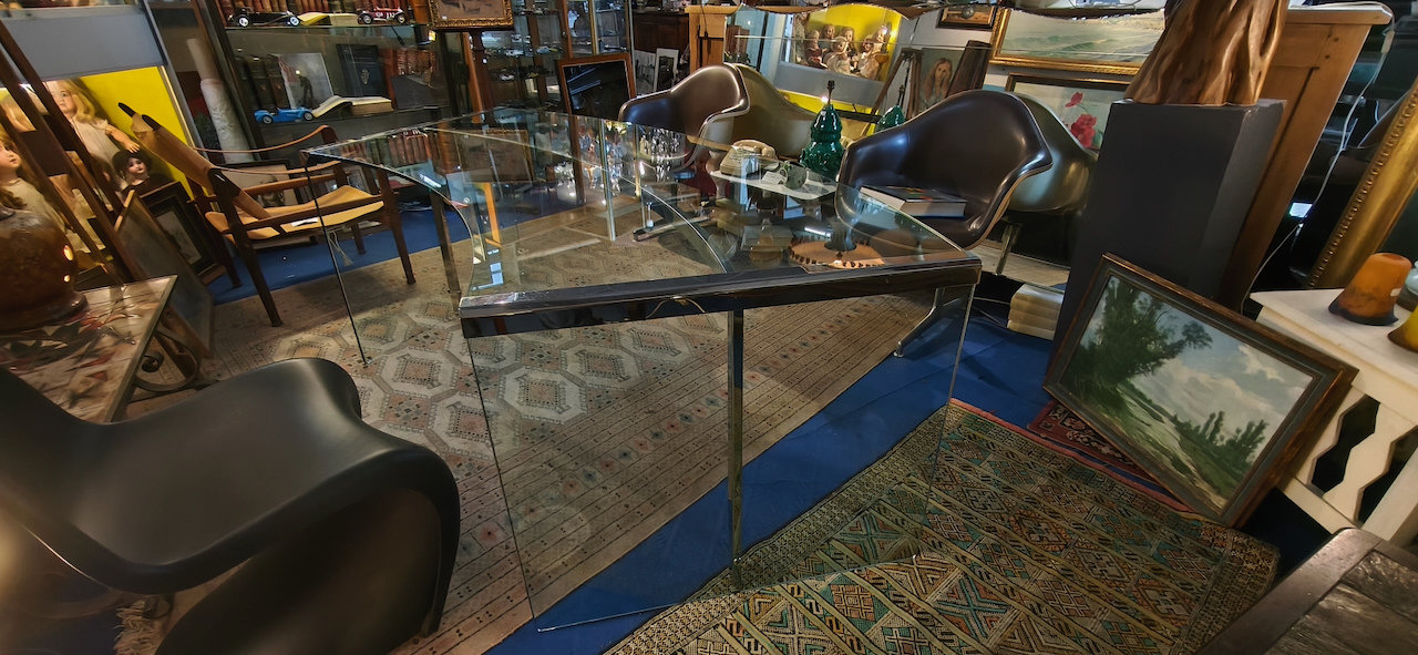Gallotti et Radice grand bureau Président en verre Vintage années 80 Italie – Image 2