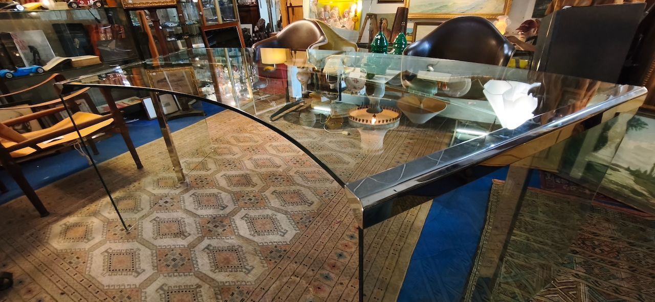 Gallotti et Radice grand bureau Président en verre Vintage années 80 Italie – Image 3