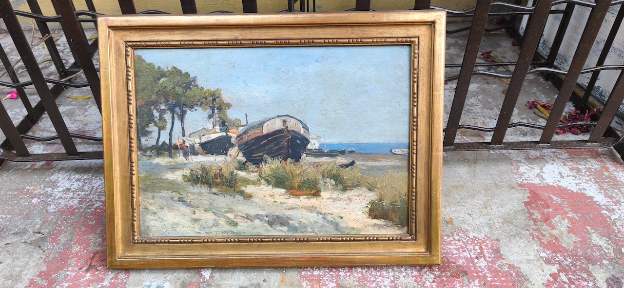 Tableau Cabié Louis Alexandre "bateaux de pêche" Huile sur panneau – Image 2