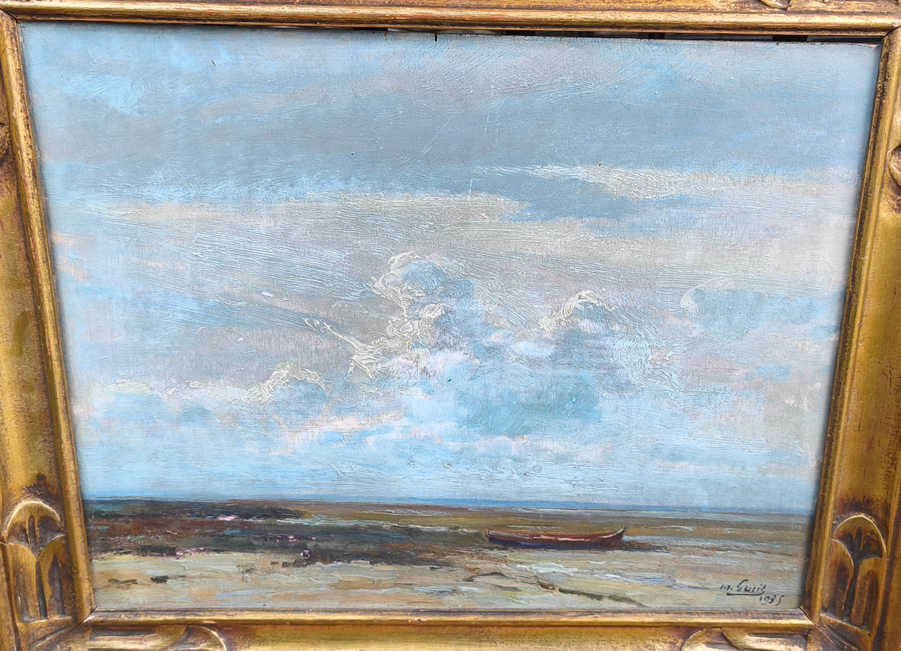 Tableau Gueit Marius " Matin orageux - bassin d'Arcachon, Arés" huile sur panneau datée 1935 – Image 2