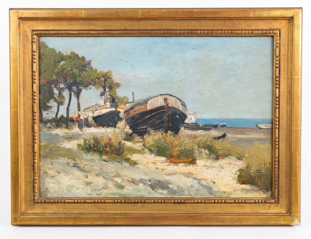 Tableau Cabié Louis Alexandre "bateaux de pêche" Huile sur panneau – Image 6