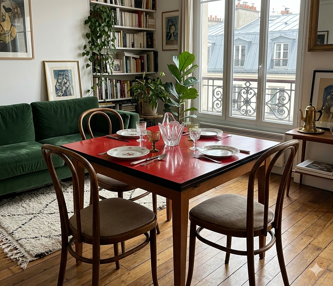 Table Formica plateau rouge Vintage années 40 – Image 8
