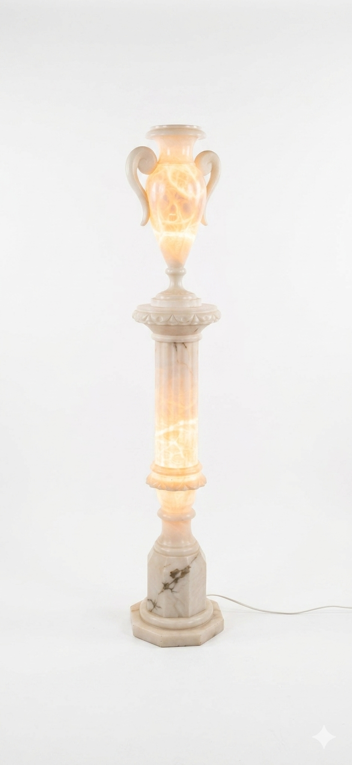 Lampe sur Colonne illuminé en Albâtre Epoque XXème – Image 4