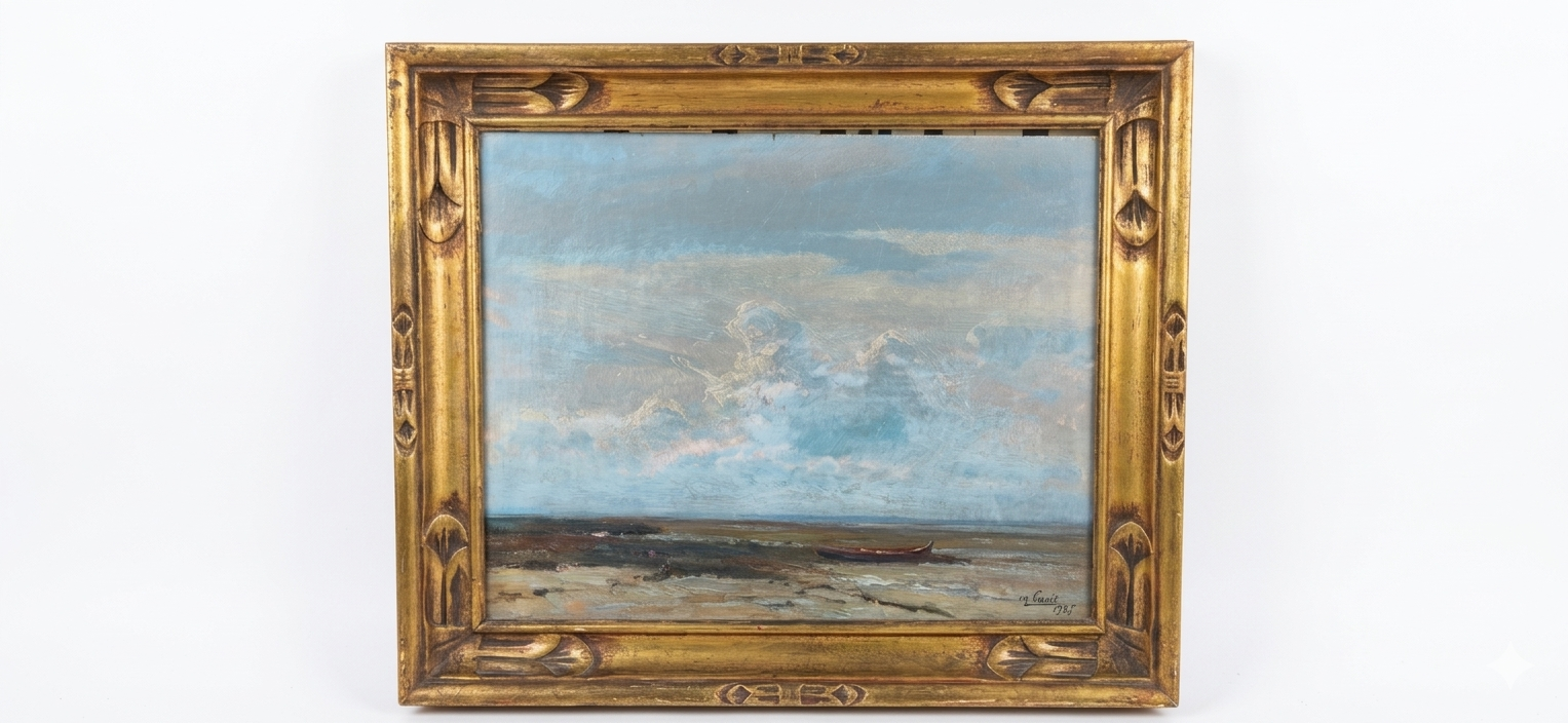 Tableau Gueit Marius " Matin orageux - bassin d'Arcachon, Arés" huile sur panneau datée 1935 – Image 6