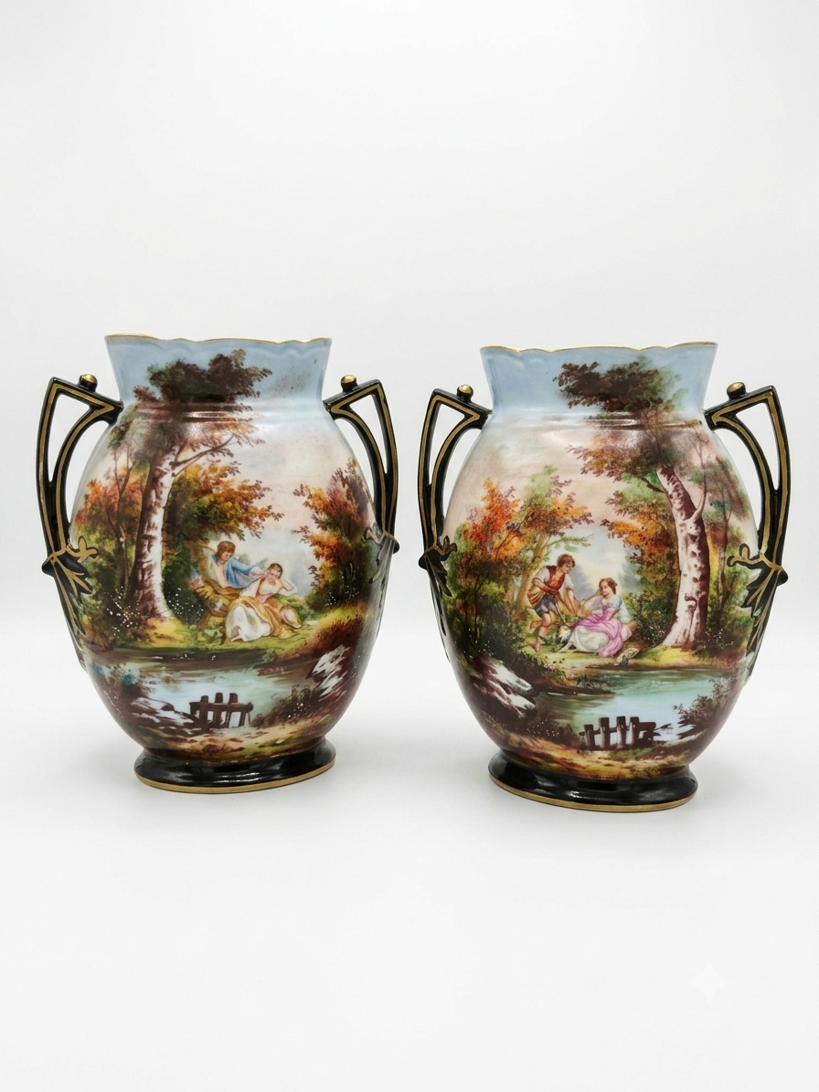 Vases balustres à anses ( paire) en Porcelaine Epoque XIXème – Image 6
