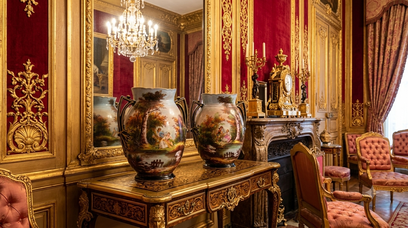 Vases balustres à anses ( paire) en Porcelaine Epoque XIXème – Image 7