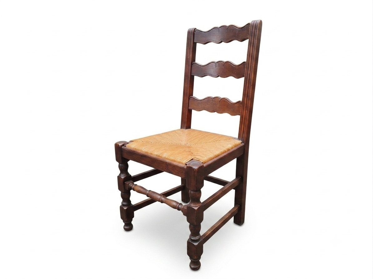 Chaises campagnardes en Chêne assises paillées - Série de huit – Image 4