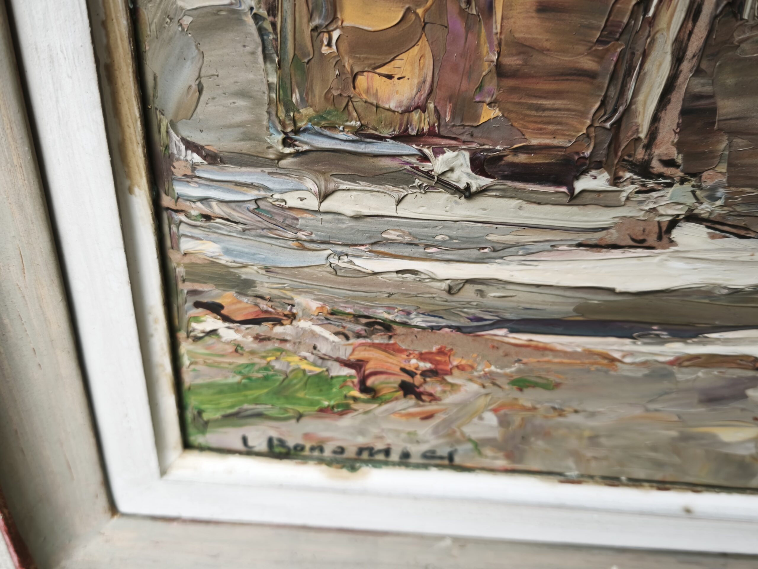 Tableau L.Bonamici Huile sur Panneau "Lac du Bourget, Brison" daté et signé 1954 – Image 3