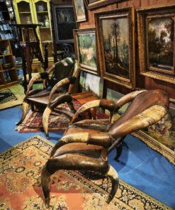 Fauteuils en cornes et cuir (paire) Epoque XXème style mobilier américain de type steerhorn – Image 4