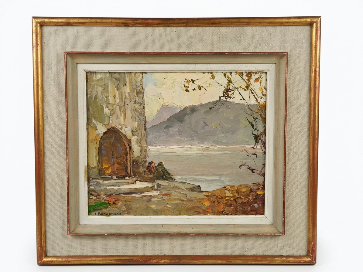Tableau L.Bonamici Huile sur Panneau "Lac du Bourget, Brison" daté et signé 1954 – Image 5