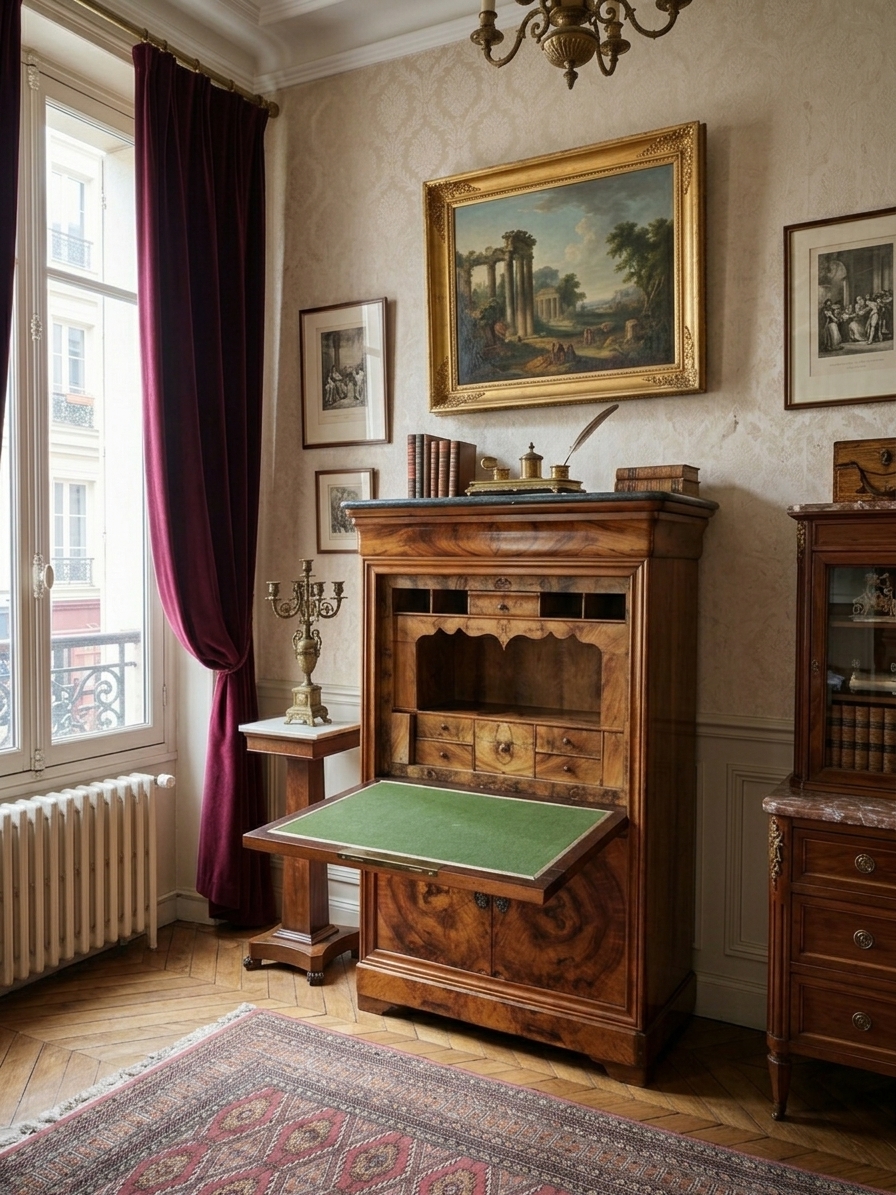 Secrétaire Louis Philippe Epoque XIXème placage décors ailes papillon – Image 7