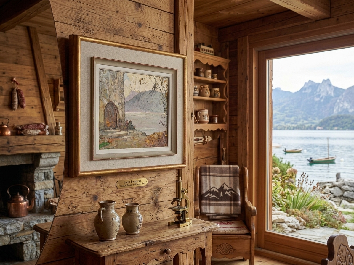 Tableau L.Bonamici Huile sur Panneau "Lac du Bourget, Brison" daté et signé 1954 – Image 6