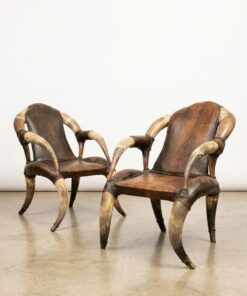 Fauteuils en cornes et cuir (paire) Epoque XXème style mobilier américain de type steerhorn – Image 5
