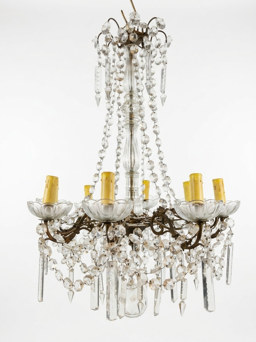 Lustre ancien à pampilles à huit lumières Epoque Début XXème – Image 5