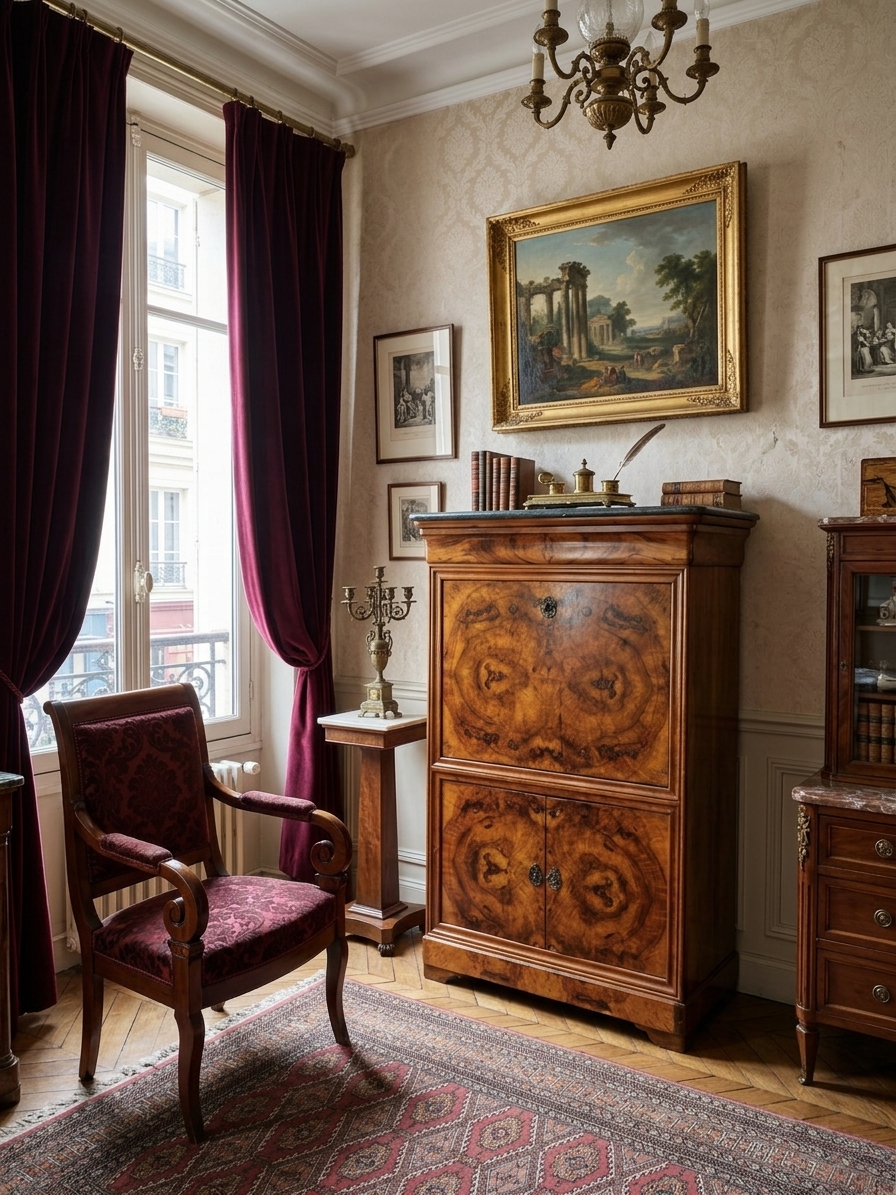Secrétaire Louis Philippe Epoque XIXème placage décors ailes papillon – Image 6