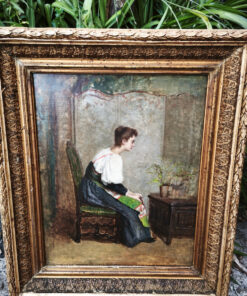 Alternative view of Tableau Scène d'intérieur Huile sur Toile Epoque XIXème