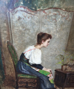 Tableau Scène d'intérieur Huile sur Toile Epoque XIXème – Image 3
