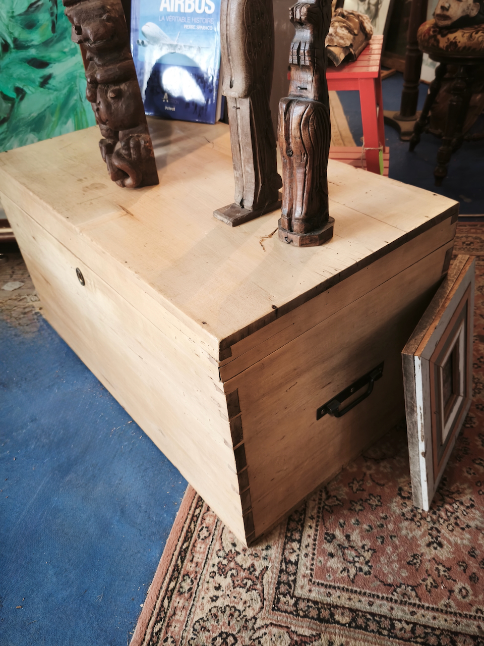 Coffre de rangement rectangulaire en bois brut décapé – Image 2
