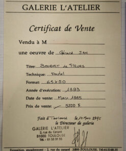 Pastel Gérard JAN bouquet de fleurs certificat daté 1993 – Image 4