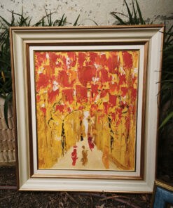 Alternative view of Tableau Souk des teinturiers daté 2001 tampon oeuvre originale Laforgue Sophie