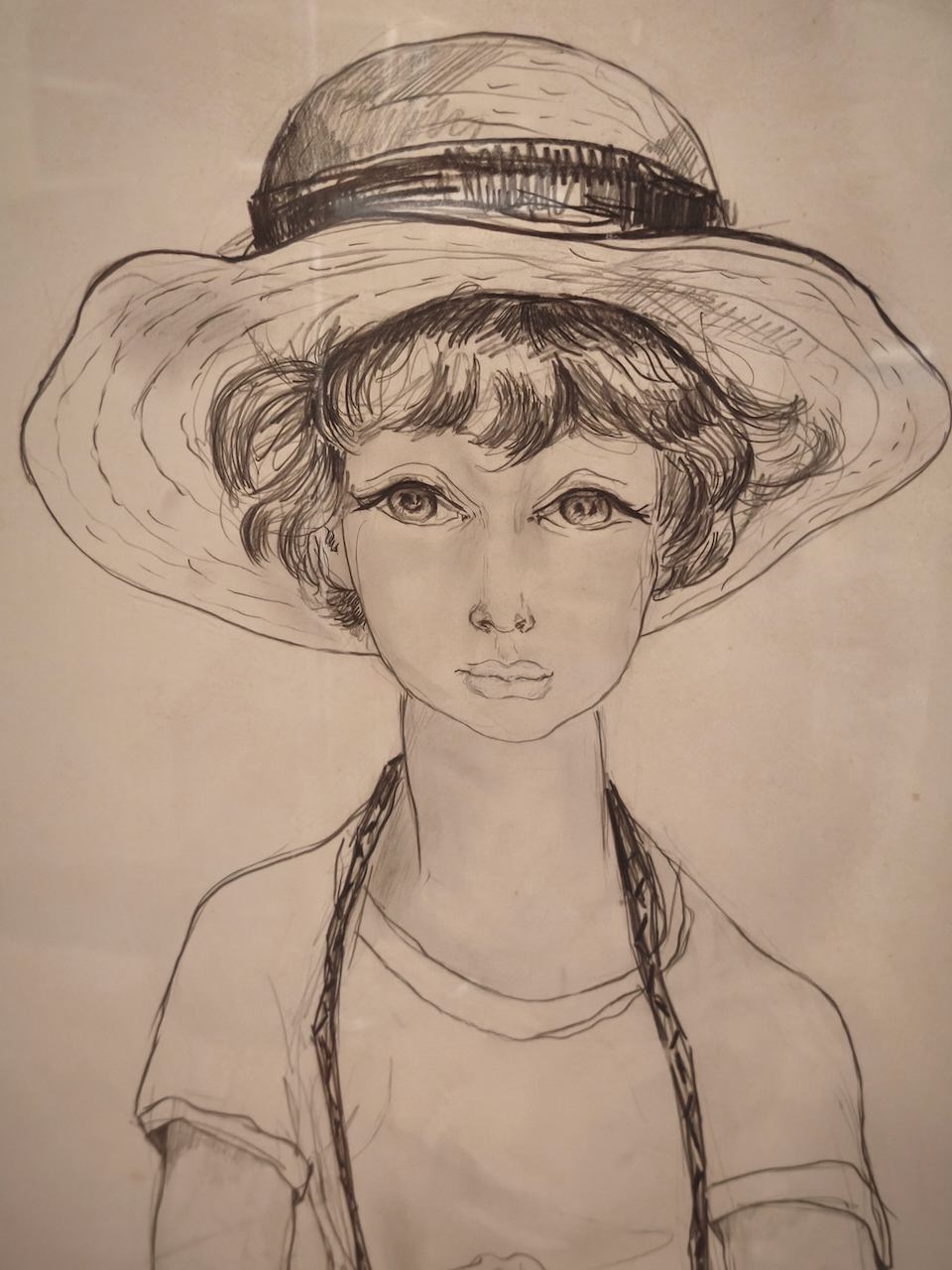 Dessin Vincent Roux portrait d'une jeune femme aux grands yeux expressifs, coiffée d'un chapeau de paille – Image 4