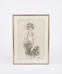 Dessin Vincent Roux portrait d'une jeune femme aux grands yeux expressifs, coiffée d'un chapeau de paille – Image 5