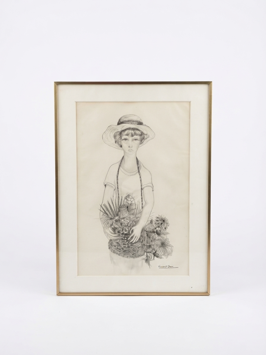 Dessin Vincent Roux portrait d'une jeune femme aux grands yeux expressifs, coiffée d'un chapeau de paille – Image 5
