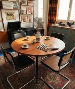 Table Ronde Vintage 70 plateau teck - pieds compas – Image 10