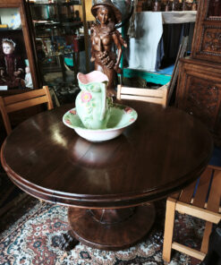 Alternative view of Table Anglaise ronde de Style Victorien Acajou piètement central - deux allonges