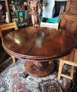 Table Anglaise ronde de Style Victorien Acajou piètement central - deux allonges – Image 3