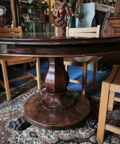 Table Anglaise ronde de Style Victorien Acajou piètement central - deux allonges – Image 4