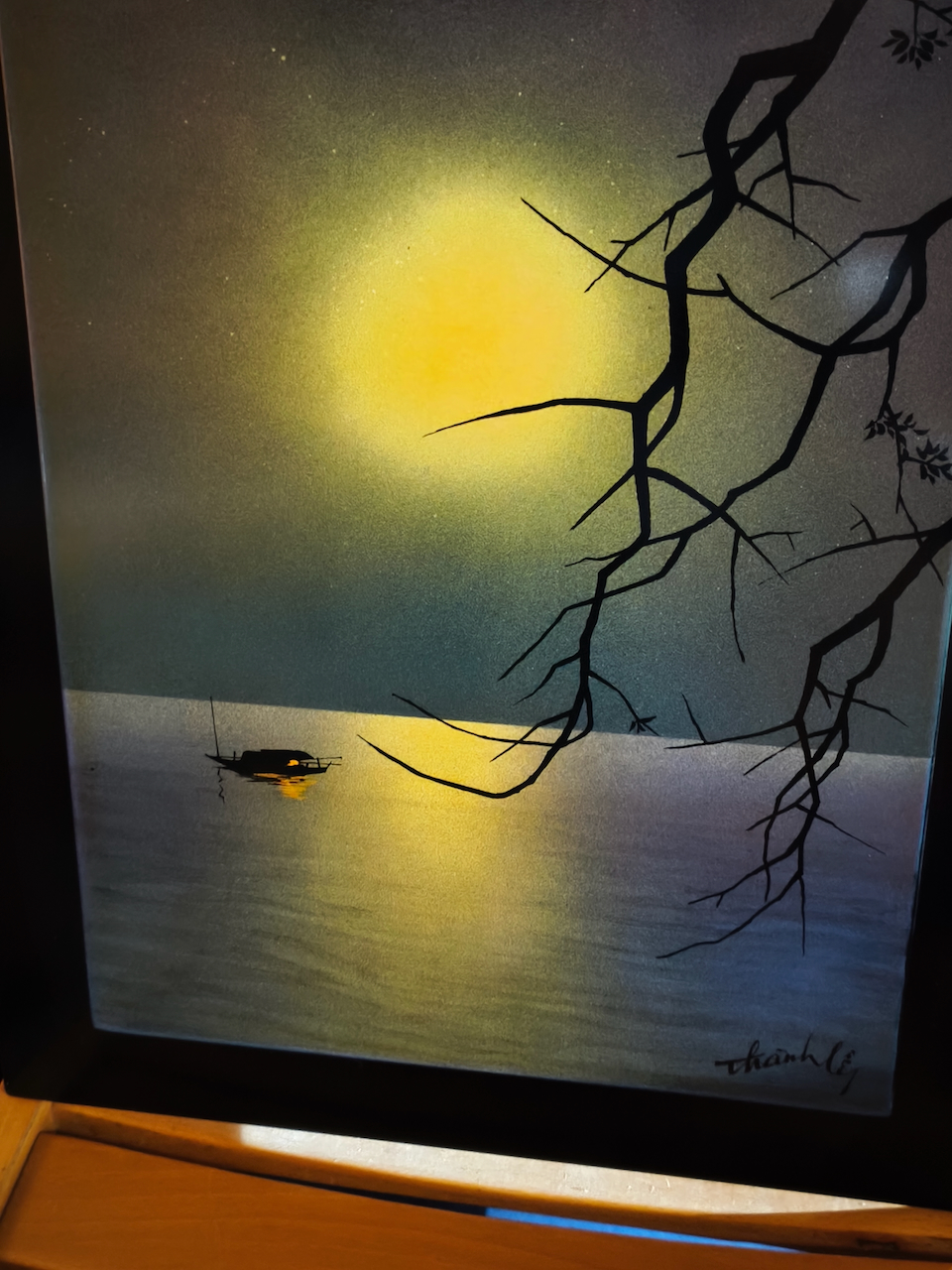Laque Thành Lễ - Vietnam Epoque XXème "paysage nocturne" – Image 3