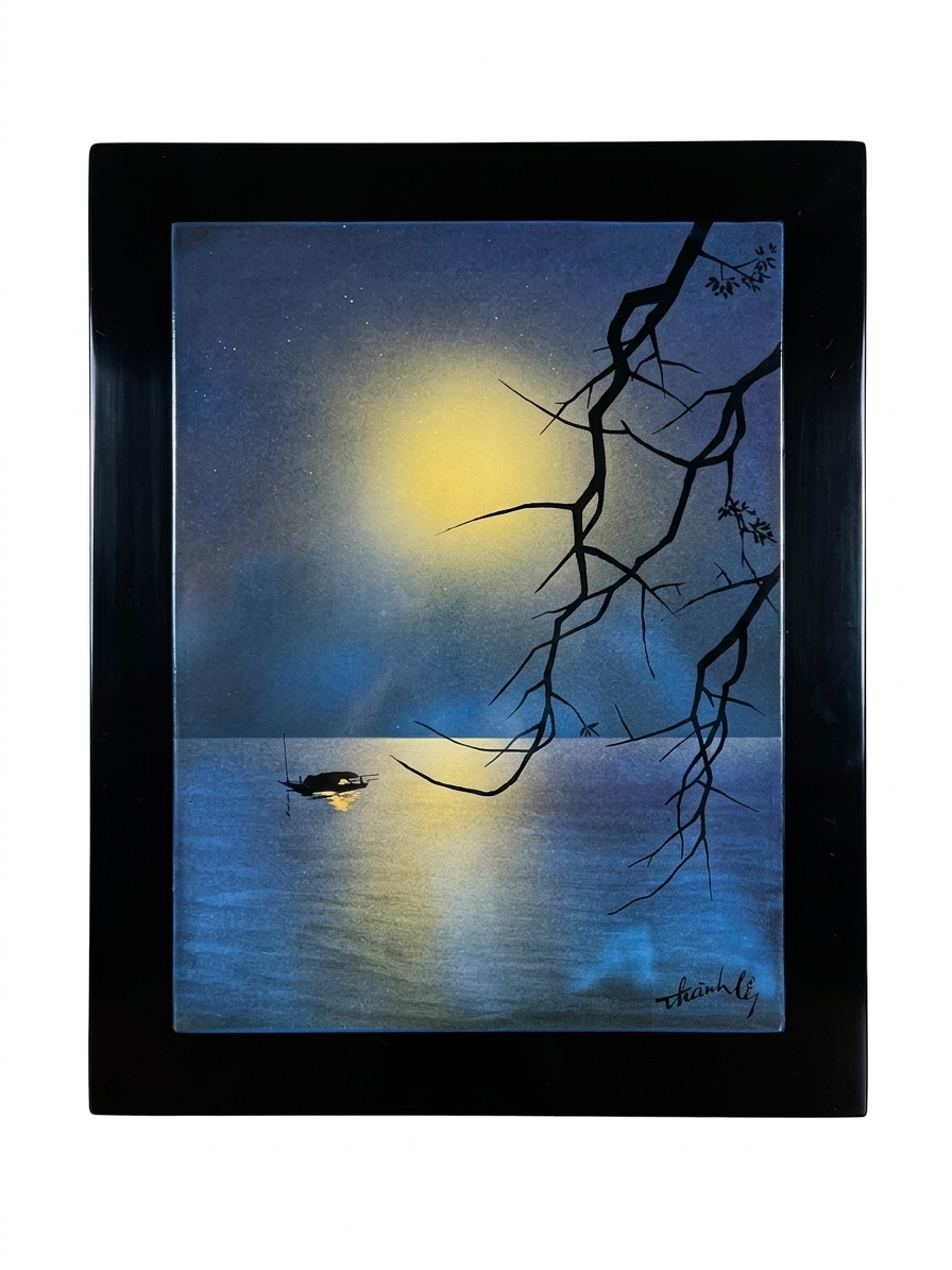 Laque Thành Lễ - Vietnam Epoque XXème "paysage nocturne" – Image 4