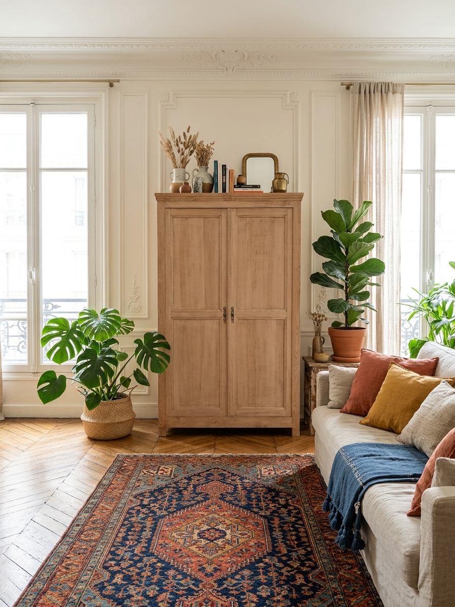 Armoire Parisienne en bois brut décapé Epoque XXème – Image 5